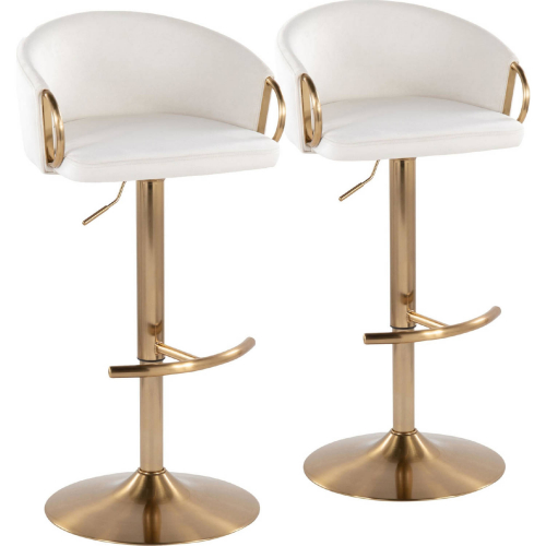 Claire Adjustable Swivel Bar Stool in Gold & Cream Velvet (Set of 2)